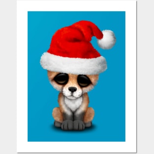 Baby Fox Wearing a Santa Hat Posters and Art